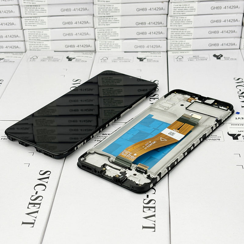 100% getest QC A02S LCD vervangend anti-statiek zakpakket Zwart mobiel LCD-display